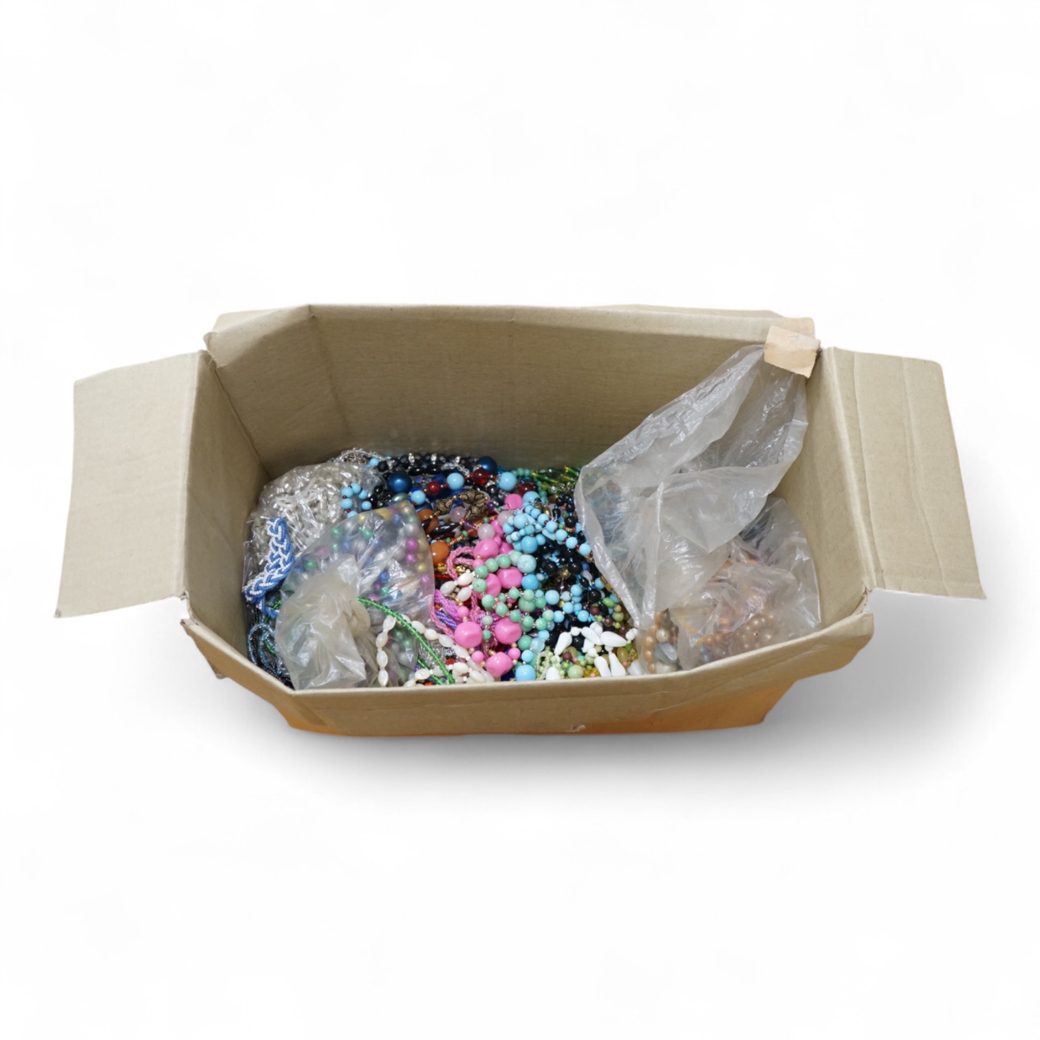A large collection of glass bead necklaces